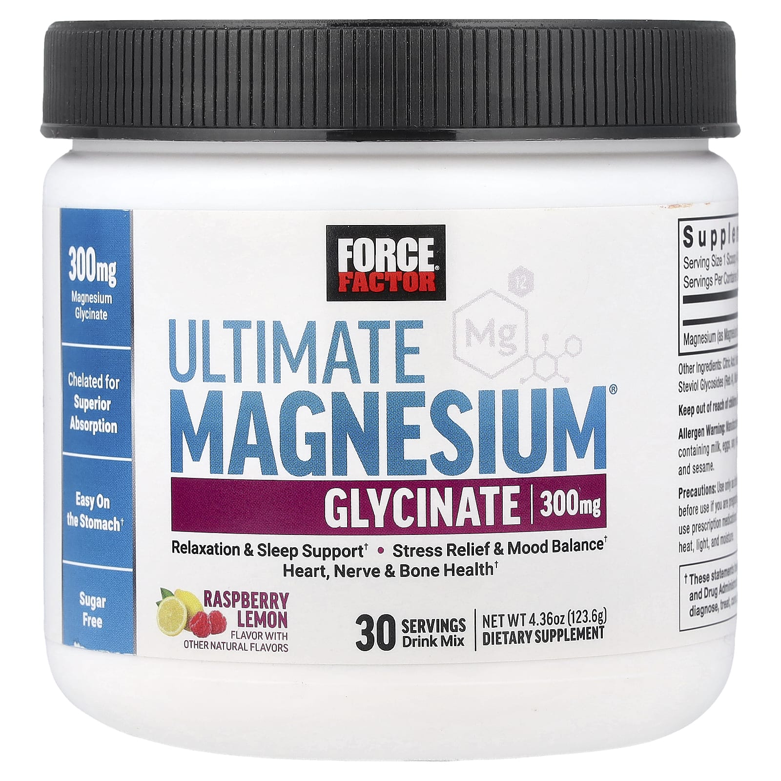 

Force Factor, Ultimate Glycine Magnesium Drink Mix, Raspberry Lemon, 4.36 oz (123.6 g)