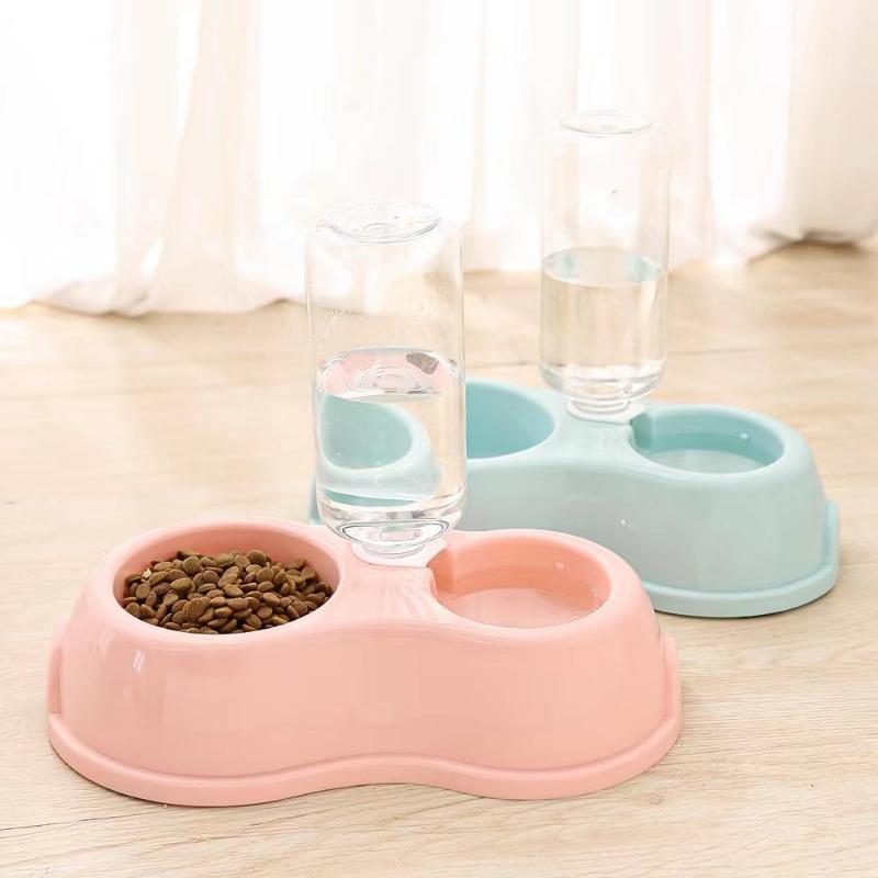 Macaron Color Double Pet Bowl For Cats Anti Slip Auto Water Feeder