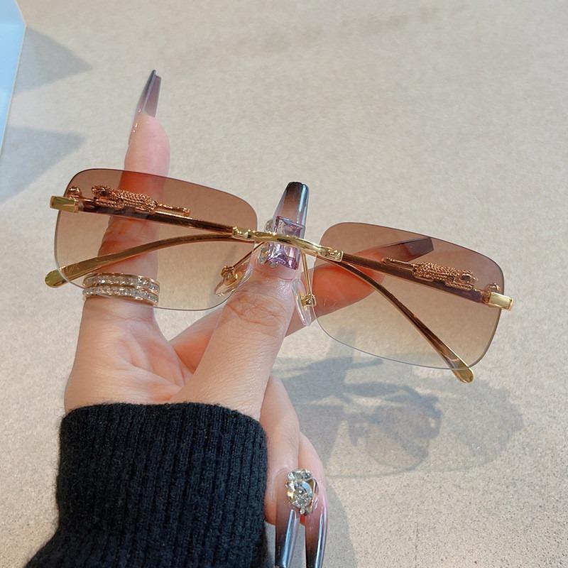 Korean Retro Square Rimless Sunglasses Seaside Cheetah Decoration Frameless Gradient Lens Eyeglasse Outdoor UV Protective Shades
