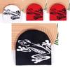 Black Acrylic Cold Weather Cap With Frog Pattern For Streetwear And Casual Use