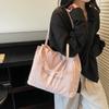 2025 autumn new solid color women's shoulder bag simple literary style canvas handbag large capacity shopping bag
