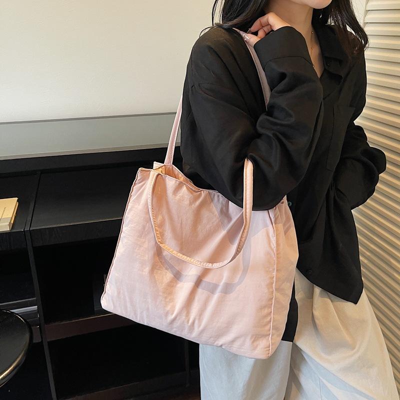 2025 autumn new solid color women's shoulder bag simple literary style canvas handbag large capacity shopping bag