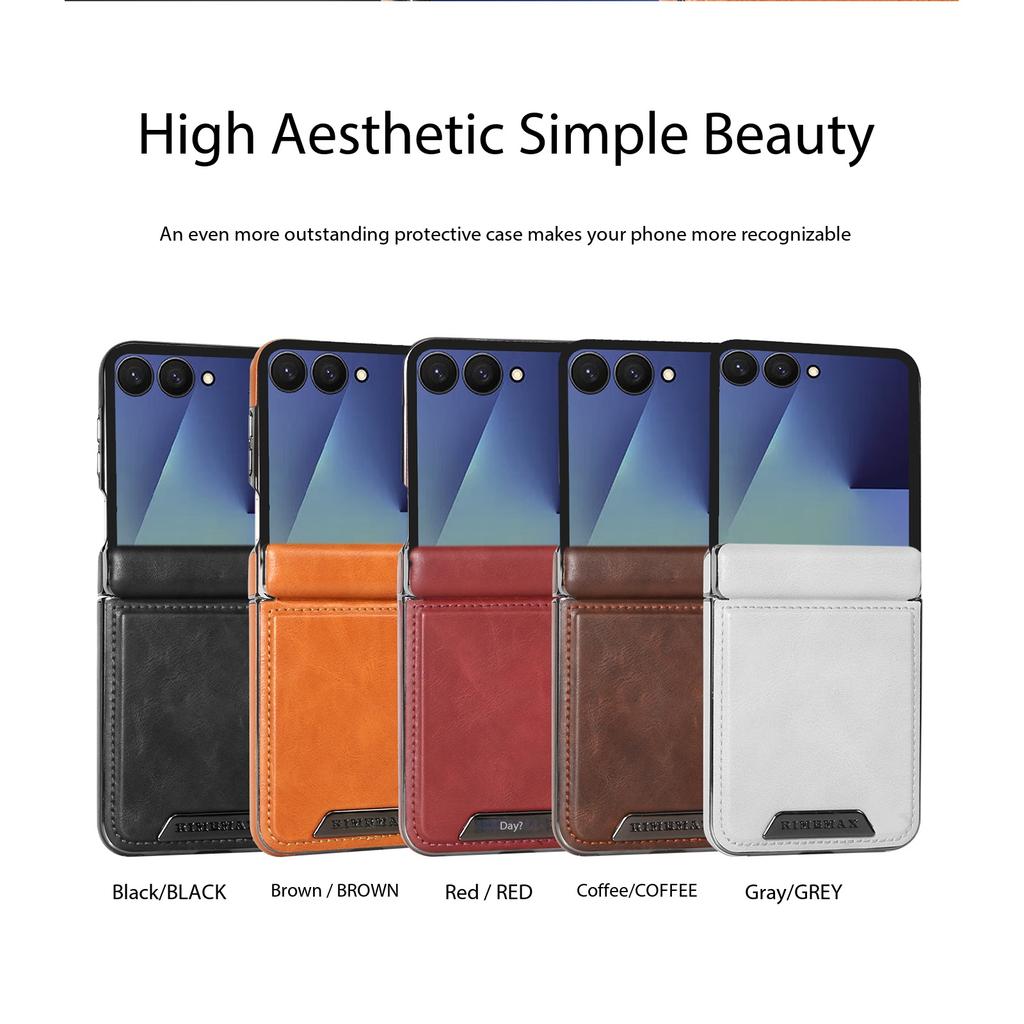 Luxury Business Magnetic Leather Phone Case for Samsung Z Flip 7 6 5 Central Axis Protection Shockproof For Magsafe Slim Cover