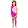 Kids Girls Stage Performance Jumpsuit: Mock Neck Shiny Sequins Color Block Asymmetrical Cut with Back Invisible Zipper