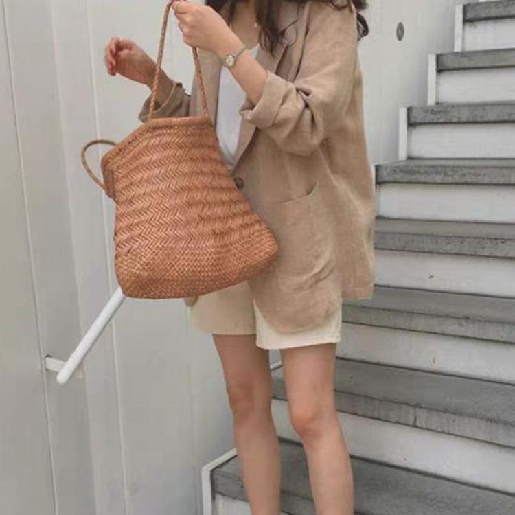 Women Casual Cotton Linen Blazer Jacket Long Sleeve OL Work Coat Suit for Spring Summer One Button Casual Office Wear