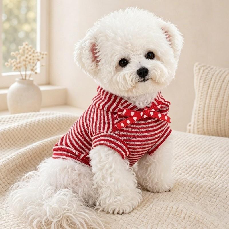 Warm Dog Striped Hooded Hoodie Breathable Heart Pattern Puppy Hooded Jacket with Hat Comfortable Puppy Sweatshirt Hiking