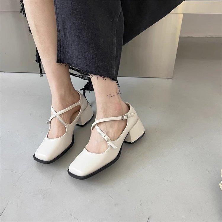 Mary Jane cross thick heel light mouth single shoes women soft sister high heel sandals women's shoes
