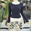 Button Decorated Cable Knit Square Neck Knit Top (C26B7FKT011)