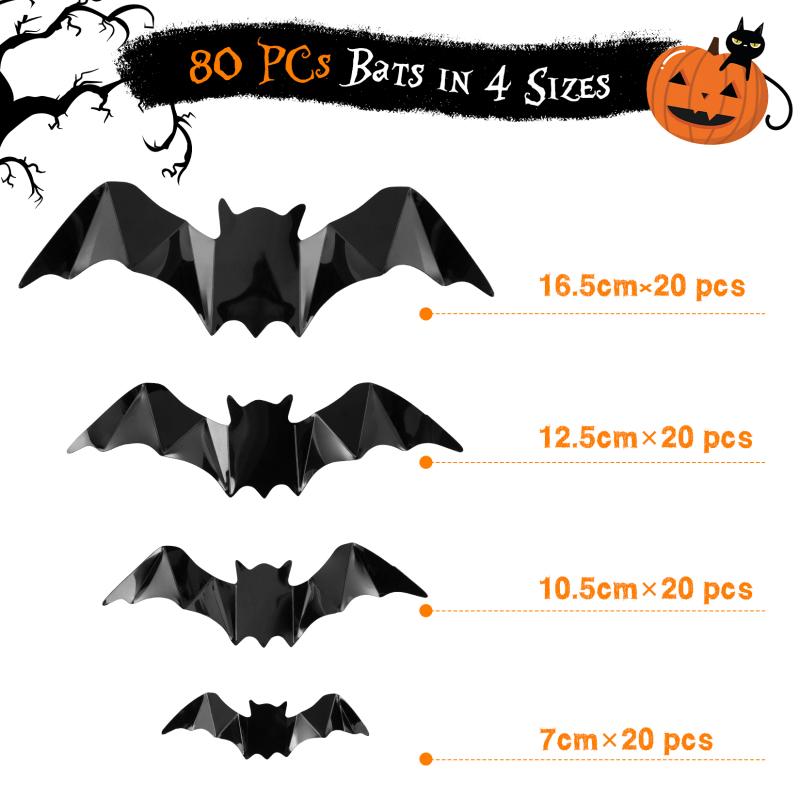 3d Bats Wall Stickers 4 Sizes Halloween Decorative Decals Wallpaper For Walls Doors Glass Tiles