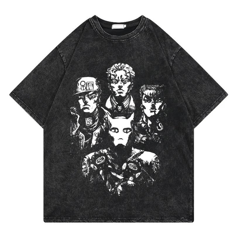 2026 Hot Sale JOJO Bizarre Adventure Gyro Zeppeli T Shirt Men Vintage Washed Oversized Tees Anime Graphic T-shirts Streetwear Cotton Tops Men Women