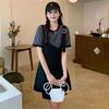 Women's Plus Size Fake Two-Piece Dress Black White Colorblock Casual Summer Short Sleeve A-Line Sundress