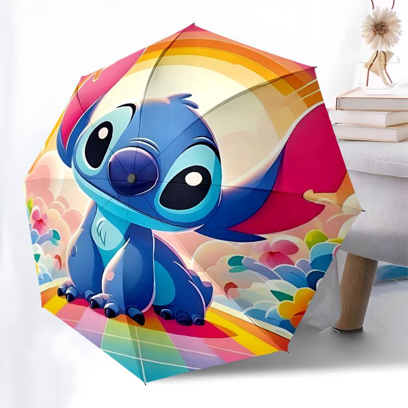 Stitch, Rainbow Themed Automatic Opening and Closing Umbrella, Brightly Colored 8-rib Portable Umbrella, Suitable for Men and Women, A Perfect Gift fo
