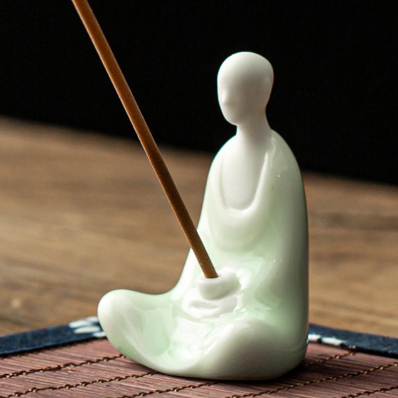 

Zen Buddha Incense Holder Ceramic Desktop Decor - Japanese Statue, Incense Burner, Aroma Diffuser, Ash Catcher, Meditation Gift