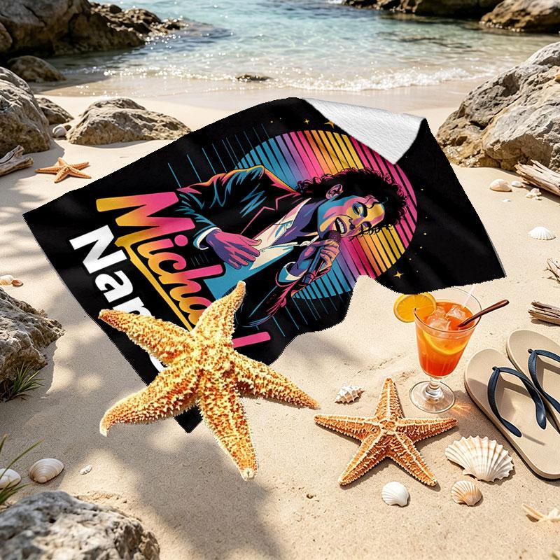 Kişiye Özel İsimli Michael Jackson Baskılı Plaj Havlusu, Gezi Kamp Plaj Partisi Ev Dekorasyonu İçin, Aile ve Arkadaşlar İçin Doğum Günü Hediyesi