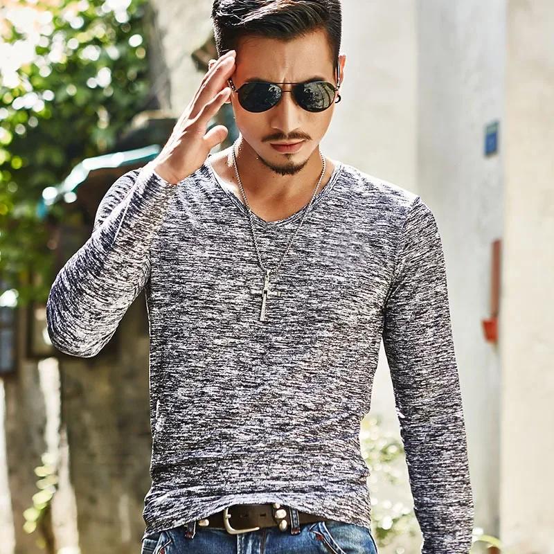 

Men s Long Sleeved T-shirt Solid Color Casual Men T-shirt Hair Generation Slim Bottoming Man Tops Tees Shirt M