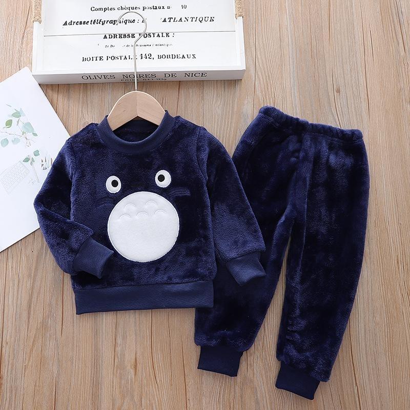 Småbarn Baby Gutter Klær Høst Vinter Barn Flanell Pyjamassett Tykk Varm Genser Tegneserie Søt bjørn Todelt Jentedress Joggedress