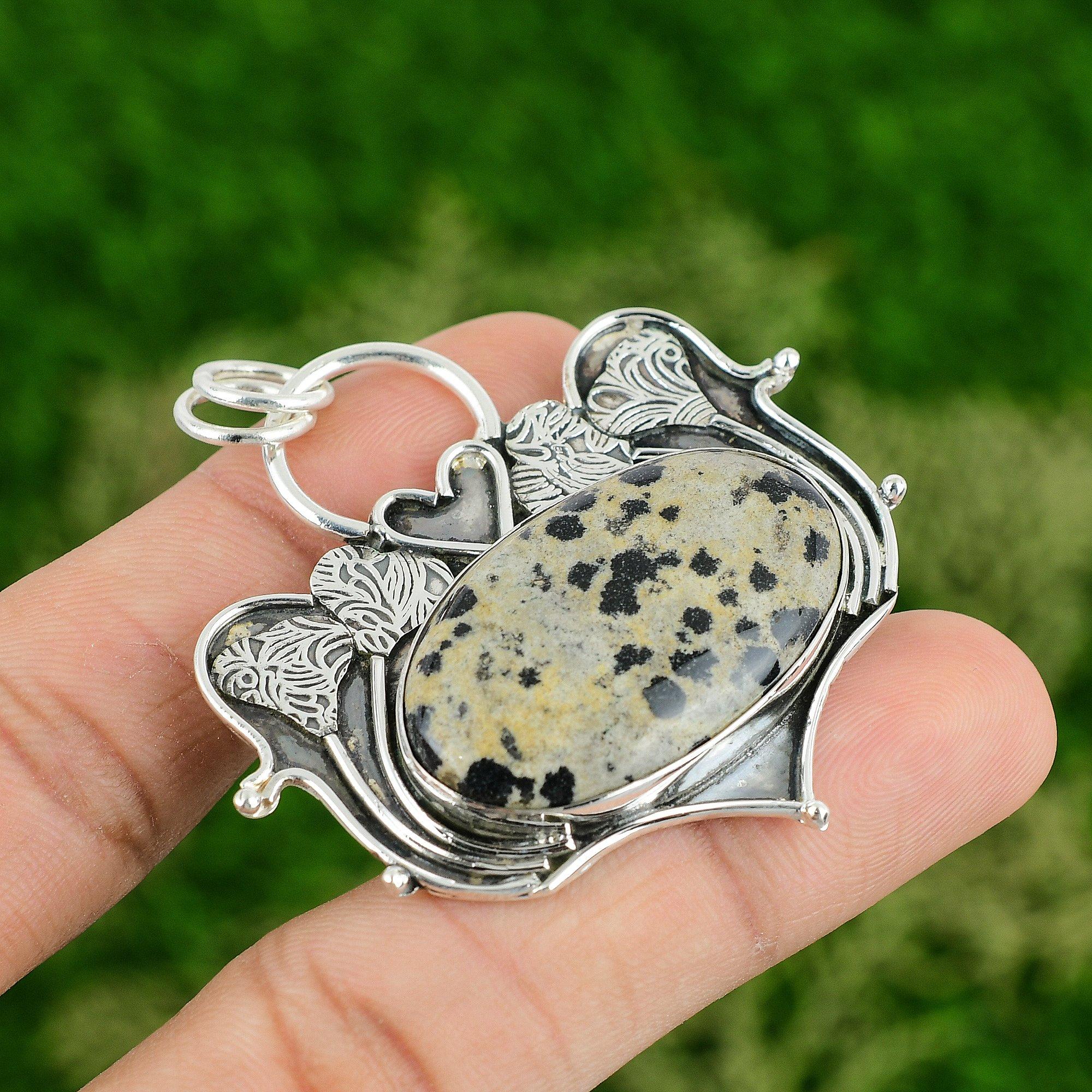 

Oval Dalmatian Jasper Stone 925 Silver Birthday Daughter Wedding Pendant Jewelry