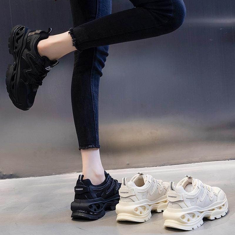 Absorbent sole dad shoes spring 2025 new leather women's shoes sports running shoes children's thick sole heightening casual shoes