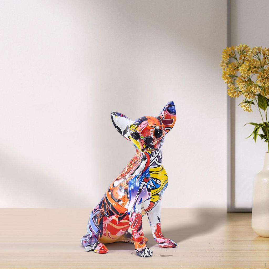 Dog Statue Animal Ornament Puppy Resin Sculpture Chihuahua Figurine for Office
