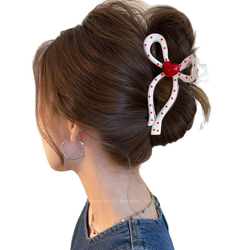 Large Bow Polka Dot Shark Hair Clip for Thick Hair - Women's 2026 Updo Accessory