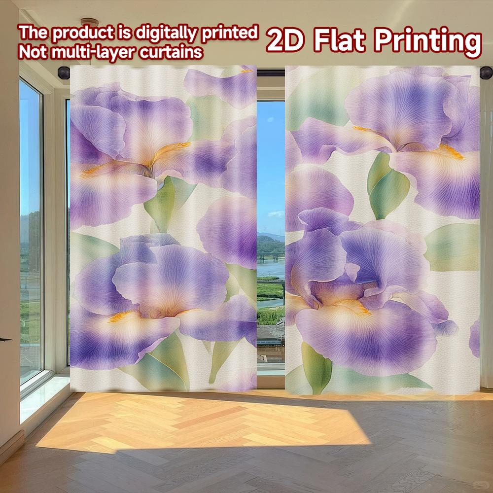 

2D FLAT PRINTING 2pcs Curtains (Without Rod) Floral Iris Design Modern Fashionable Curtainments during the Easter holiday 100*130 Grommet Top 1pcs