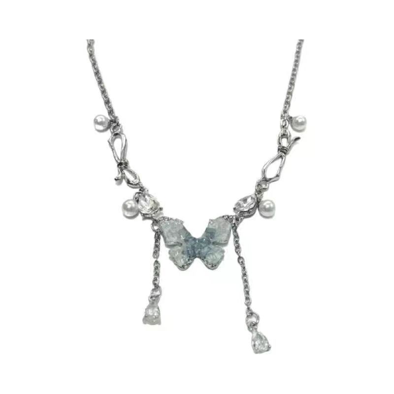 Super Immortal Butterfly Crystal Necklace Female Light Luxury Quadruple Star Tassel Clavicle Chain with Accessories