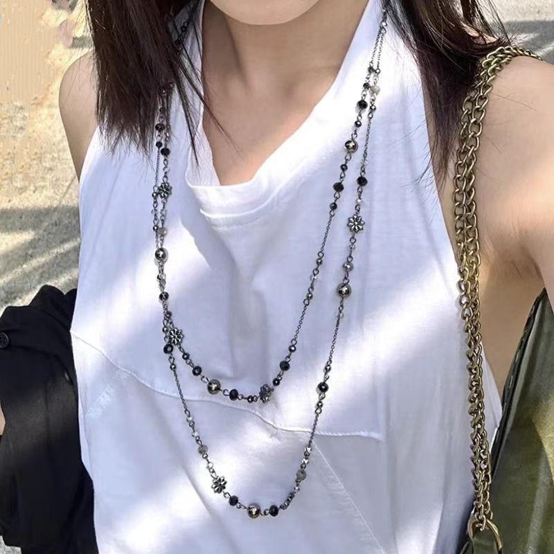 Vintage Boho Layered Long Pendant Necklace Women Zinc Alloy Ethnic Beaded Tassel Chain Retro Chic Sweater Long Layered Snowflake Pendant Necklace 2025-187