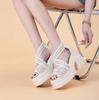 Fashion High Quality 10CM Genuine Leather Peep Toe Shoes Chunky Heels Sandals Pumps Platform Wedge Summer Fashion Ankle Booties Women