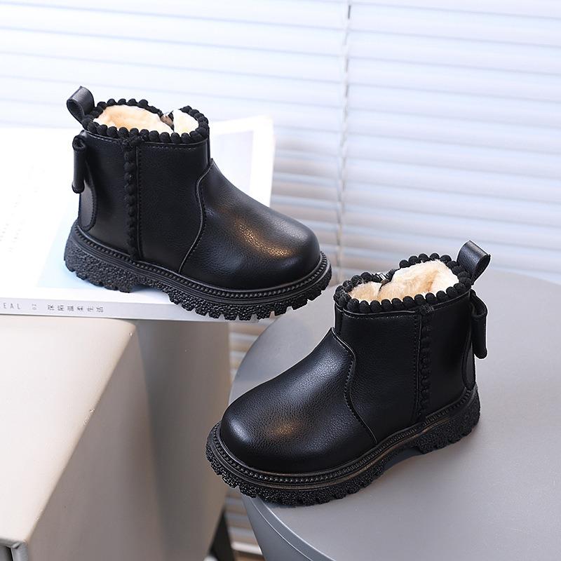 New Winter Korean Style Lined Children's British Ankle Boots Girls Side Zipper Fashion Soft Durable Leather Boots