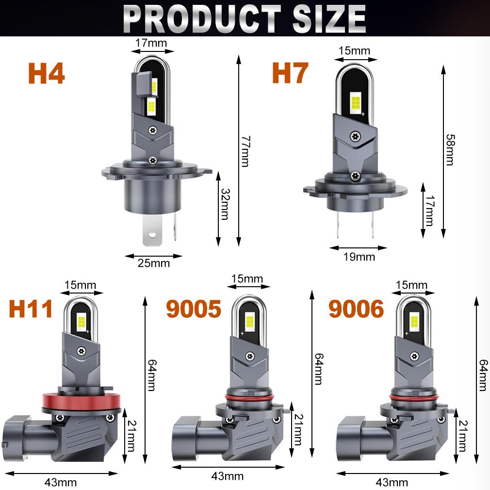 2Pcs H4 H7 LED Headlights Canbus H11 H8 HB3 9005 HB4 9006 Light Bulbs 20000Lm U-Shaped Copper Tube Car Lights Fanless Headlamp 6000K White 12V