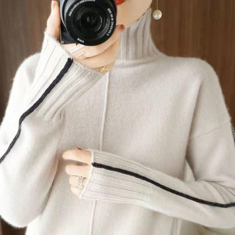 

Трикотажные свитера с высоким воротом, водолазка с длинным рукавом, однотонные тонкие эластичные свитера осень-зима, женские эластичные толстые свитера 3XL абрикосовый