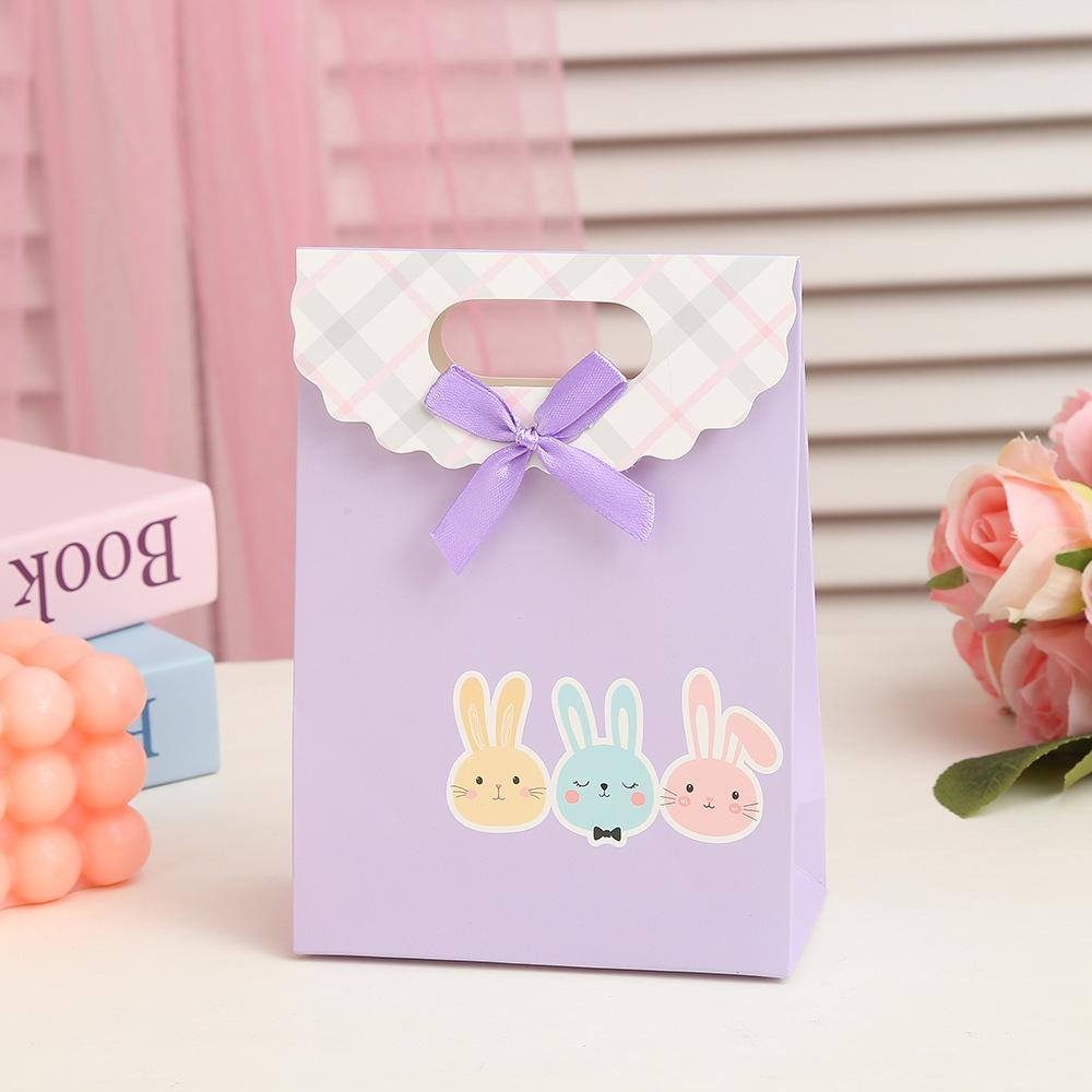 StoBag Cute Bunny Gift Wrapping Bags Paper Candy Bags with Handles Ribbon Packaging Bags for Sweets Birthday Wedding Party Favor