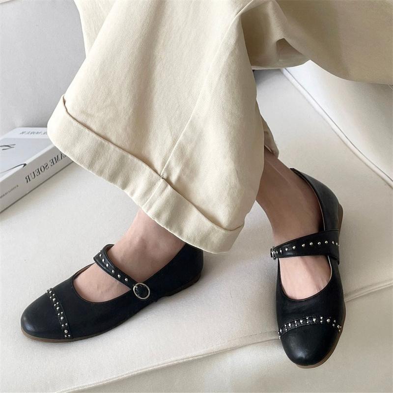 Fashion IPPEUM  Mary Jane Shoes Women Flat Shoes Red PU Leather Round Toe 2025 New Black Ballet Flats