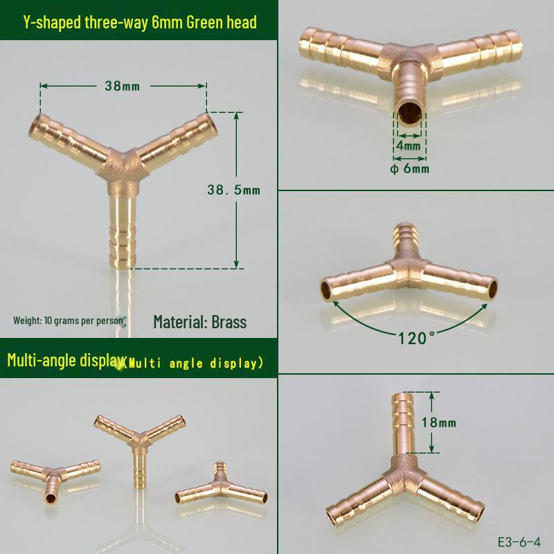 Brass Pagoda Head Insert for Gas Hose, Natural Gas Pipeline Connector 8/12, Pneumatic Fittings Inline Cross Tee