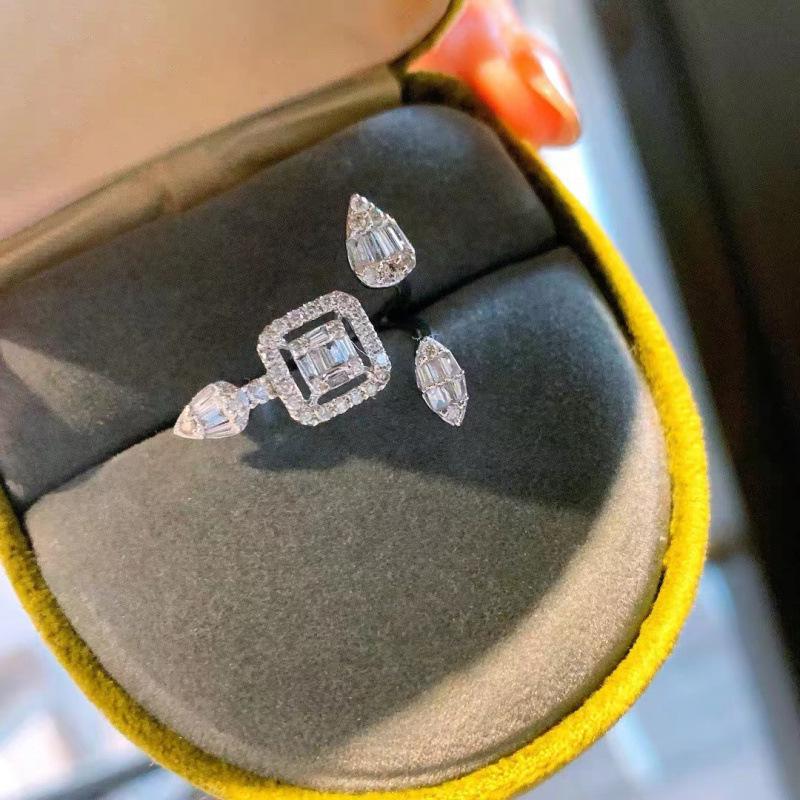 Elegant Adjustable Open Ring for Women - Super Shiny Diamond Design, Chic Cold Style, Internet Celebrity Inspired Gift
