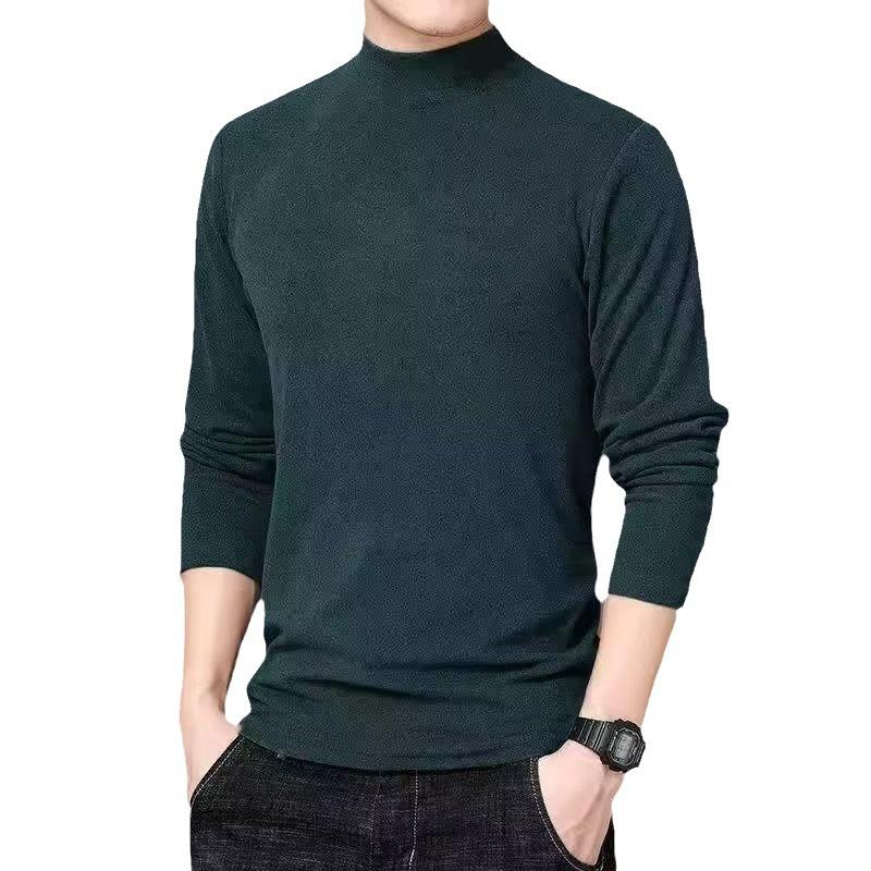 Men's Mock Neck Long-Sleeve Slim Fit Velvet Fleece T-Shirt
