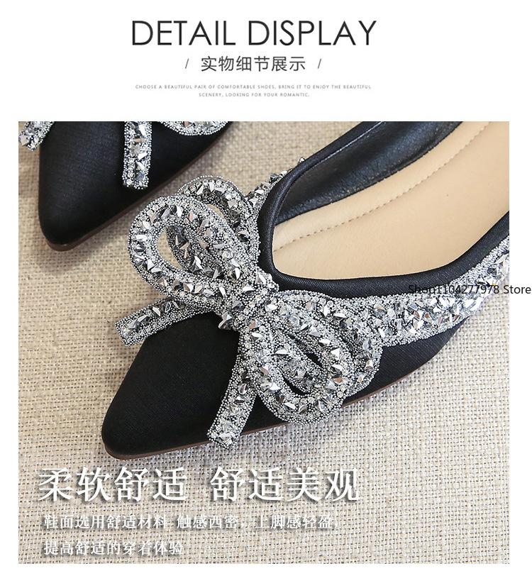 Fashion Ballet Flats Shoes for Women Fashion Rhinestones Bow Flat Footware Female Plus Size Moccasin Boat Shoes Chaussure Femme 2025