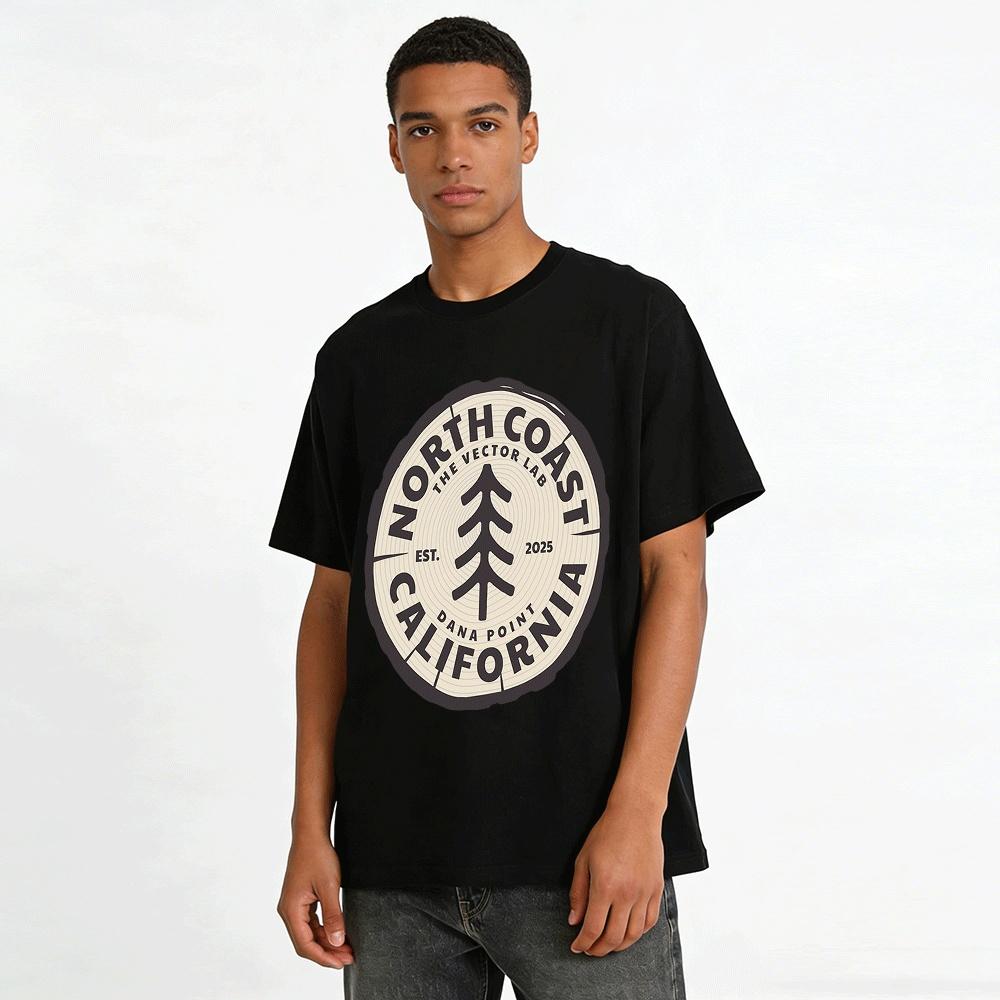 North Coast California Tree Print Casual Tee Est 2025 Pure cotton T-shirt