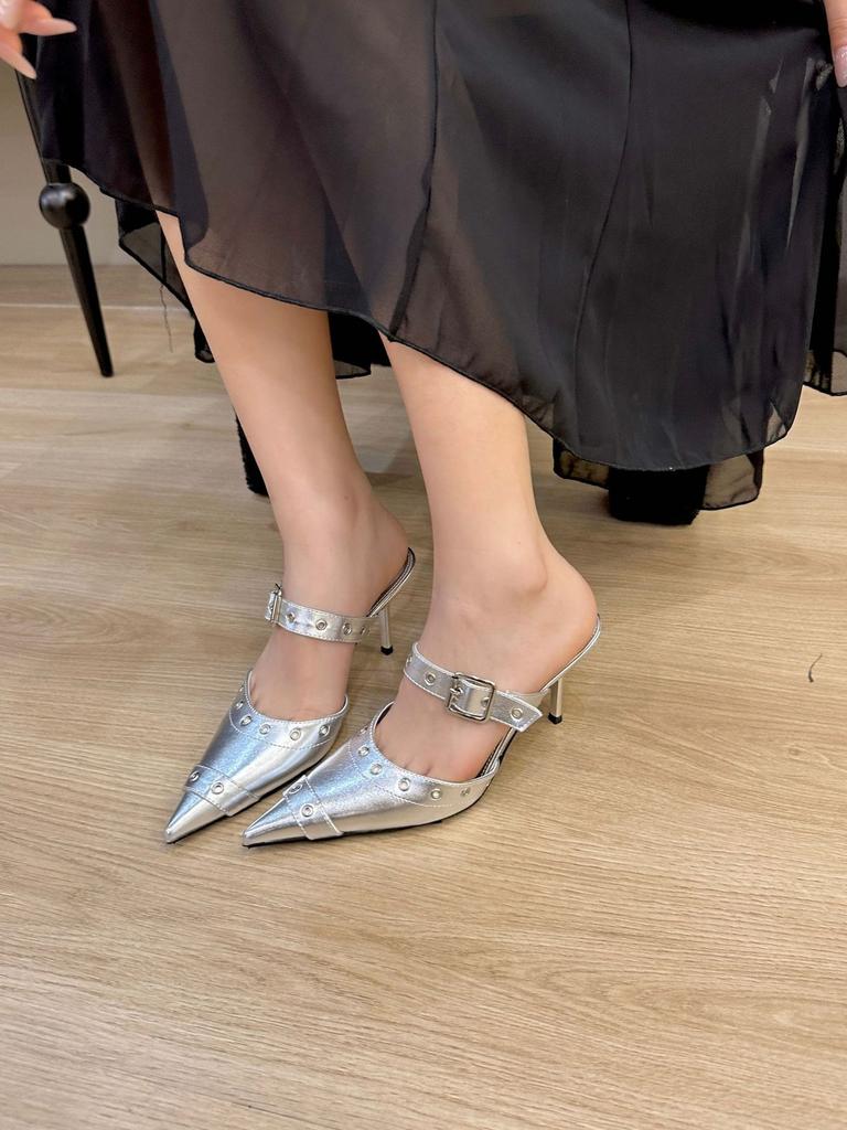 Pointed Belt Buckle Thin Heel Sandals Women's 2025 Summer New Belt Buckle Single Shoes Bag Head Empty Temperament High Heels