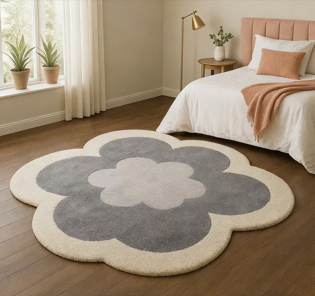 Tapis en Forme de Fleur pour Salon Forme Irrégulière Décoration de Chambre à Coucher Tapis pour Fille Tapis Épais en Peluche pour Chevet Tapis de Sol Doux Moelleux