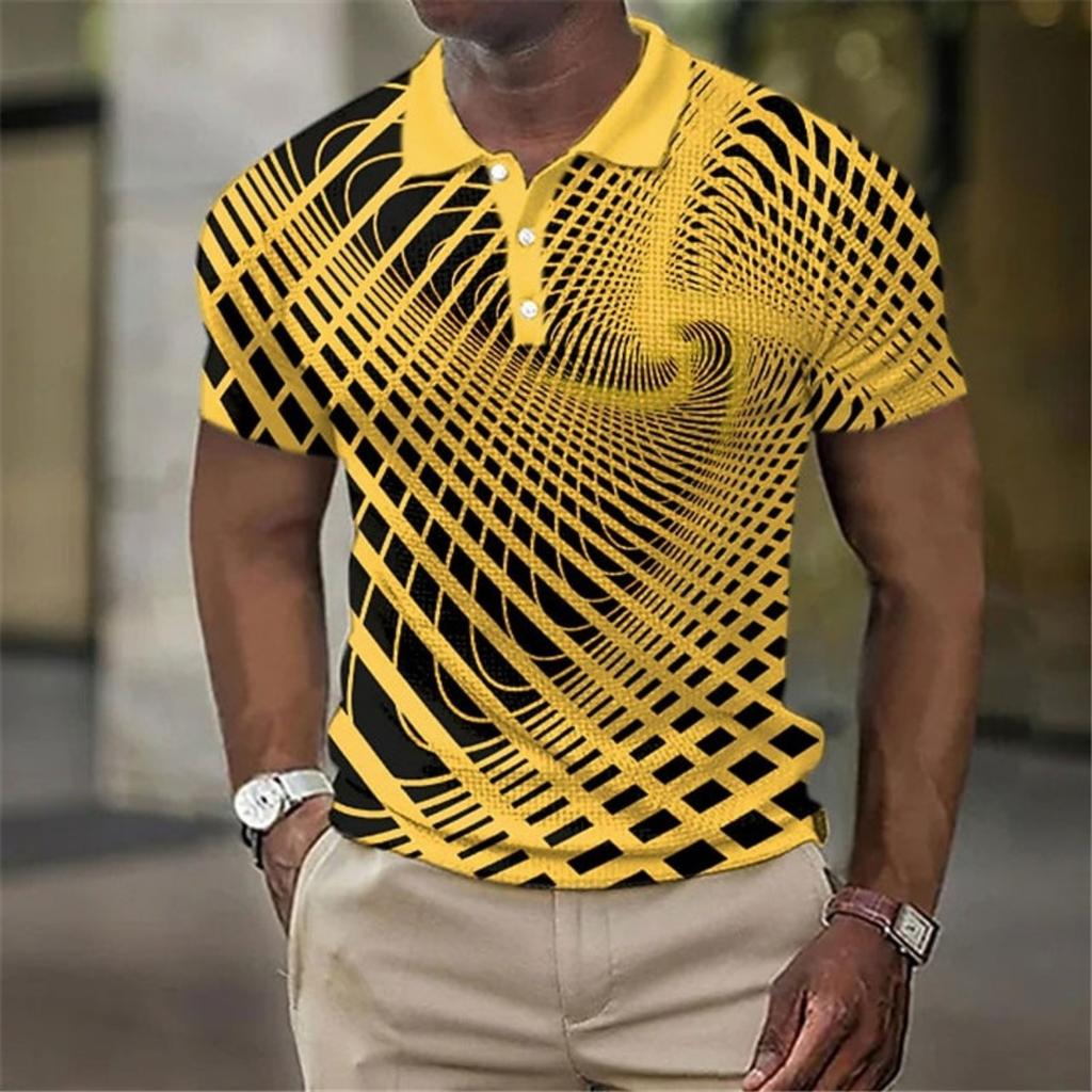3D Printed Geometric Polka Dot Men's Casual Wear Summer Short Sleeved Color Contrasting Collar