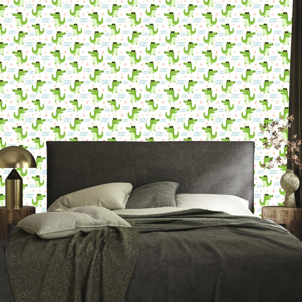 Crocodile Wallpaper White, Lime and Cream for Living Room and Bedroom 50x1000