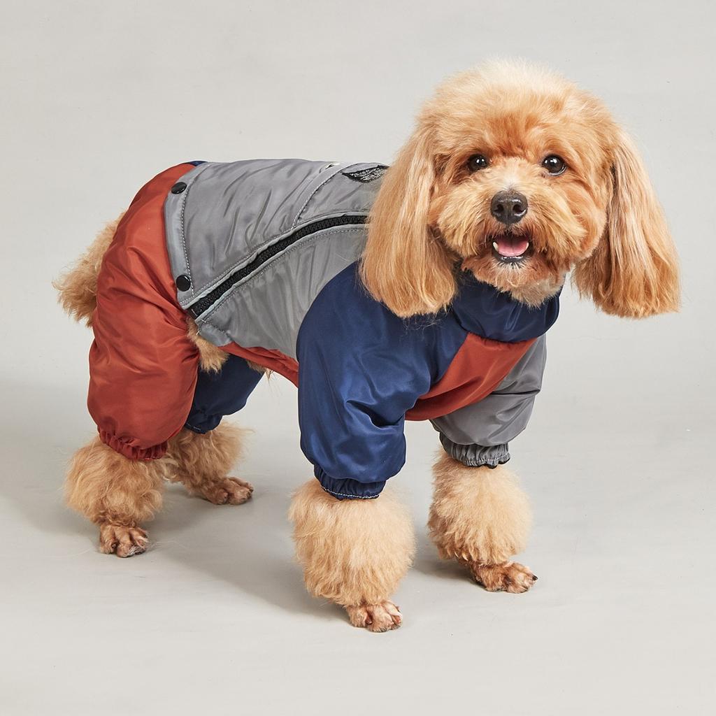 Pet winter new warm clothing, dog three-color outdoor travel with traction ring removable cotton-padded coat