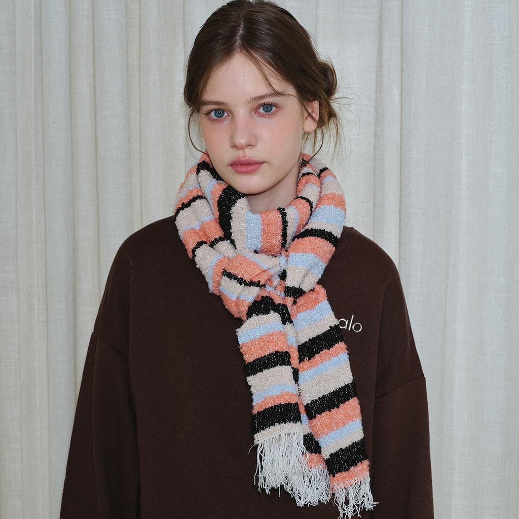 Wool Blended Tassel Striped Scarf Women's Winter Japanese Vintage Atmosphere Soft Woolen Scarf