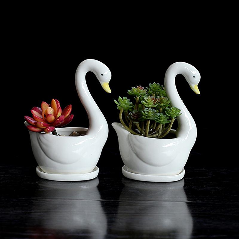 Swan Ceramic Flower Pot Flower Container Vase Pot Ornament Succulent Planter Pot For Table Centerpiece Decors Office Home Bonsai