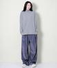 Deumakeu Wide-Fit Corduroy One-Pleat Elastic Pants Grayish Blue