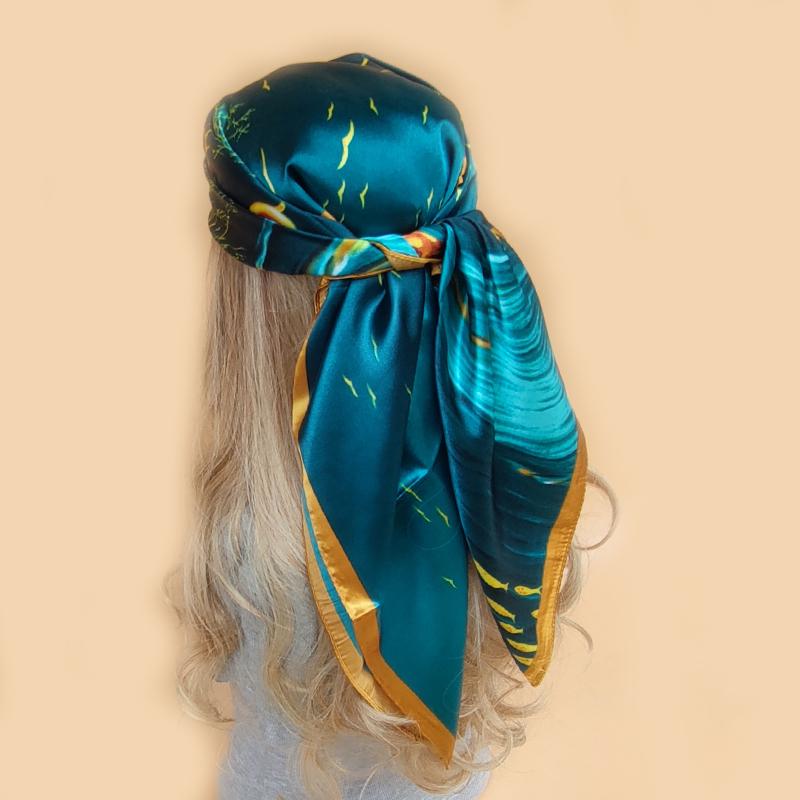90*90cm Women Scarf Silk Feeling Hair Neck Square Brand Office bandanna muffler Waiter Flight Attendants Handkerchief Rings wrap