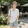 Thin Henley Shirt Hoodie Loose Fit Pullover Tops Fashion Hooded Short Sleeve T-Shirt  Women