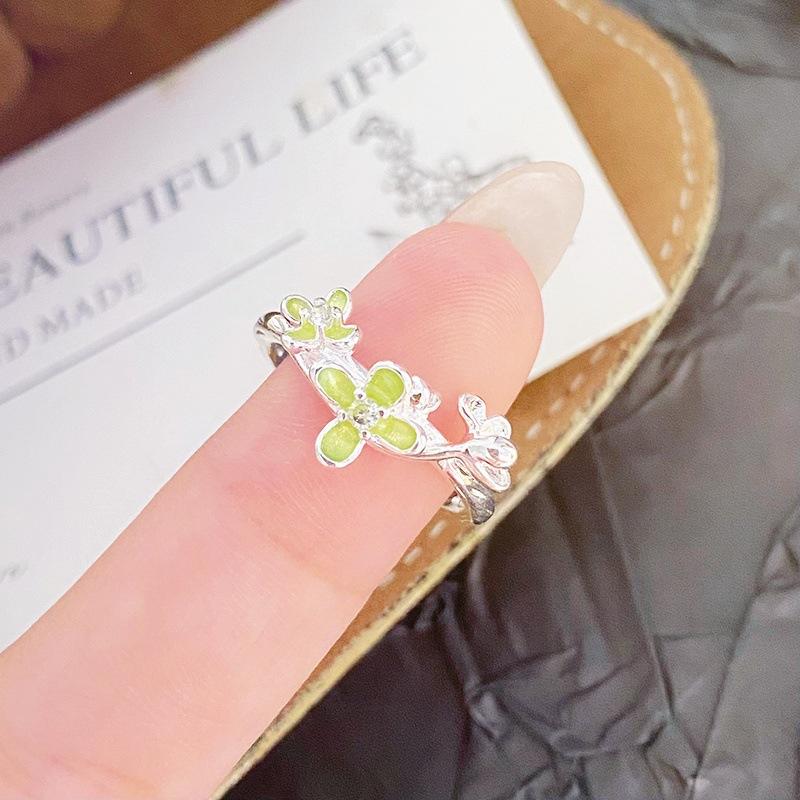 Small Fresh Enamel Dripping Oil Camellia Butterfly Opening Ring Cool Feeling Niche Light Luxury High Sense Ring Women S Model Adjustable opening