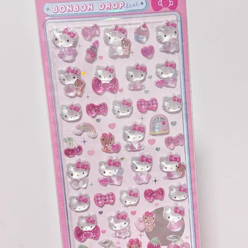 Hello Kitty 3D Stickers Anime Student Cinnamoroll Melody Cartoon Phone Relief Stickers Furniture Decoration Women Accessories